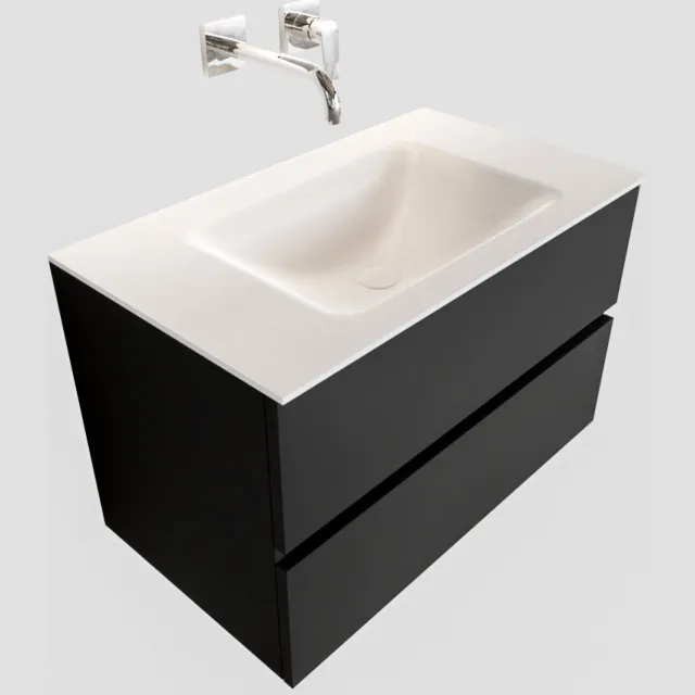 Boss & Wessing Badkamermeubel Solid Surface BWS Oslo 80x45 cm Mat Zwart Urban (0 kraangaten)