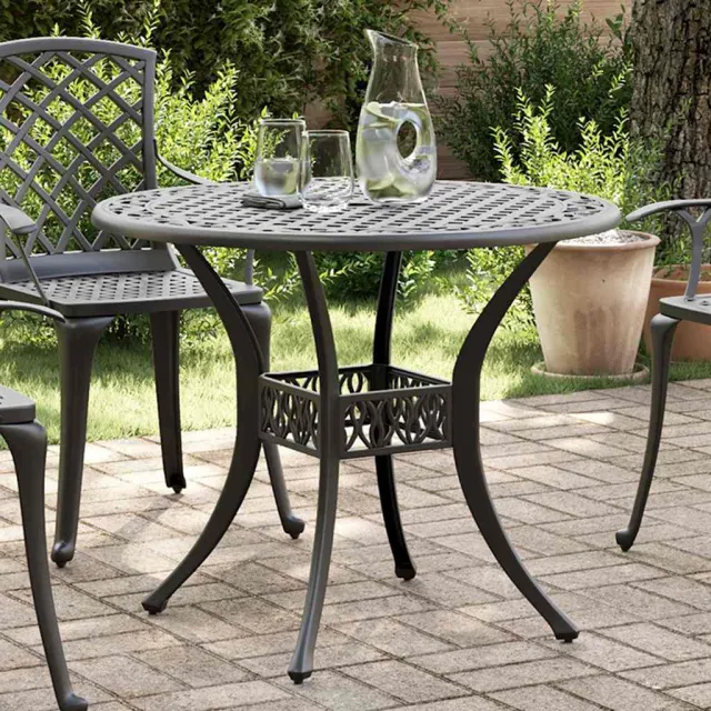 vidaXL Tuintafel Ø 90x75 cm gietaluminium zwart, foto 2