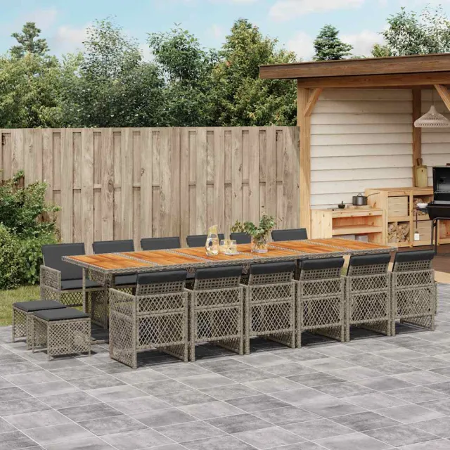 vidaXL 17-delige Tuinset met kussens poly rattan grijs