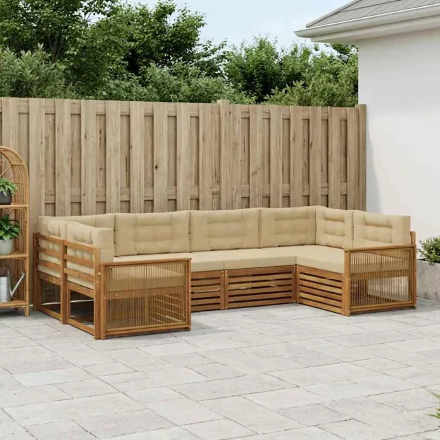 vidaXL Buiten bankenset 6 st 6-zits Natuurlijk en Beige