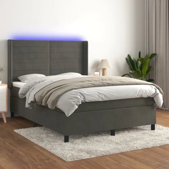 vidaXL Boxspring met matras en LED fluweel donkergrijs 140x190 cm grijs
