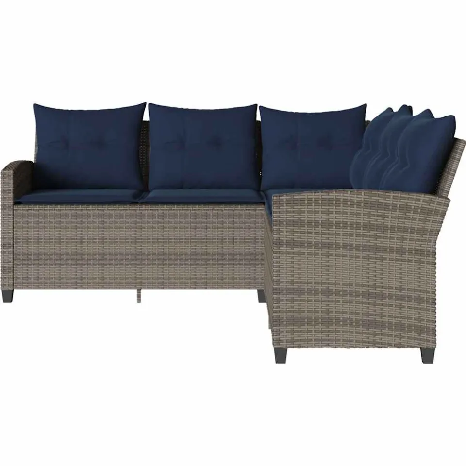 vidaXL Loungebank met kussens L-vormig poly rattan grijs, foto 2