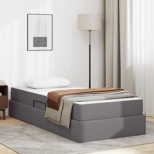 vidaXL Opslag bed met matras met opslag 2 st Grijs Leer