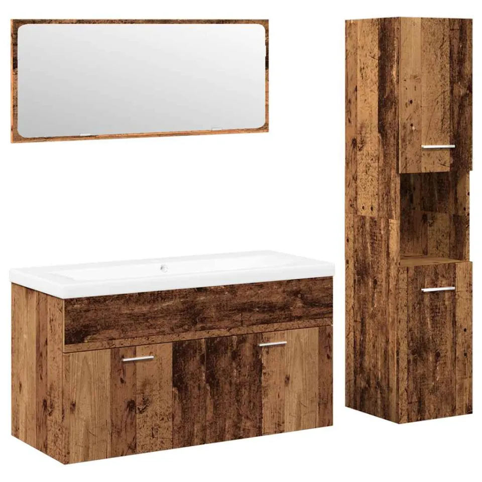 vidaXL 4-delige Badkamermeubelset bewerkt hout oud houtkleurig bruin, foto 3