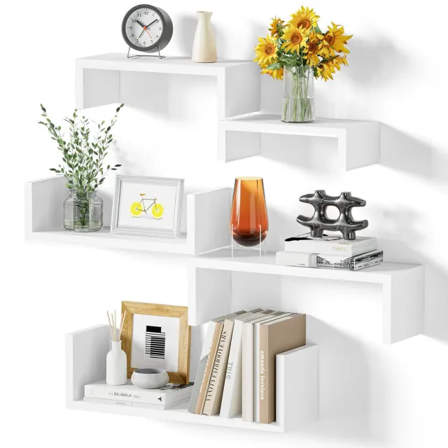 Famanu Wandplanken set van 5 stuks in wit, houten zwevende planken, maximale belasting 40 kg, perfect voor woonkamer, badkamer en slaapkamer