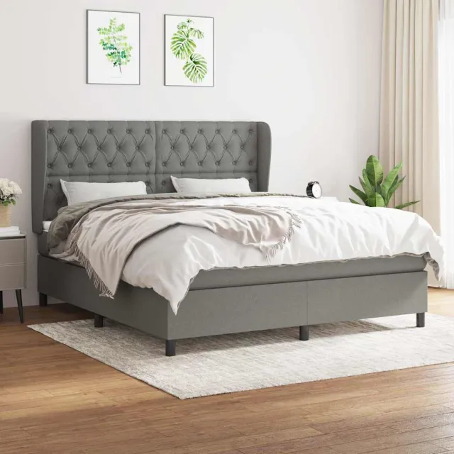 vidaXL Boxspring met matras stof donkergrijs 160x200 cm grijs