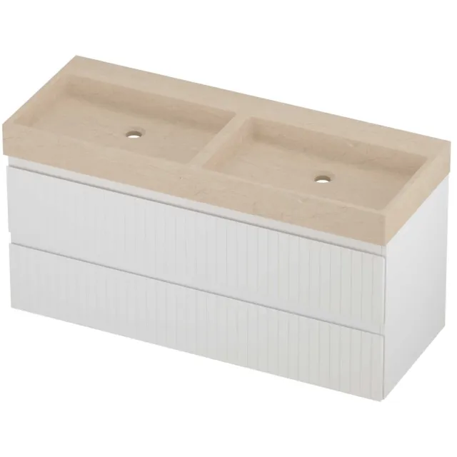 Proline Evoli Badmeubelset Hardsteen Loft Zonder Gat 120x46x62 cm Sand Stone Mat Wit