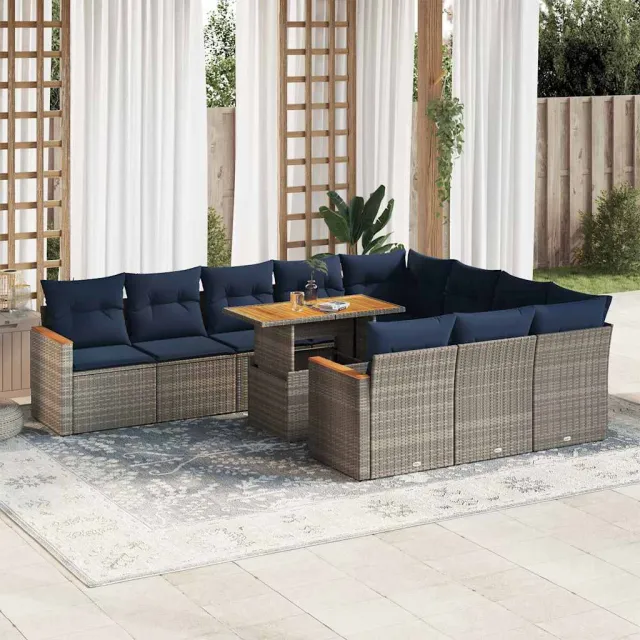vidaXL 11-delige Loungeset met kussens poly rattan grijs, foto 2