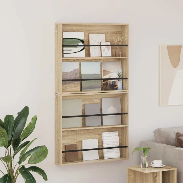 vidaXL Tijdschrift Rek 2 st Sonoma Eiken 80 x 12 x 70 cm Bewerkt hout, foto 2