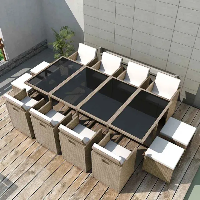 vidaXL 13-delige Tuinset met kussens poly rattan beige