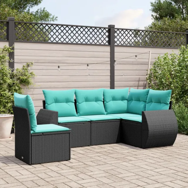 vidaXL 5-delige tuinbankset met kussens van zwart polyrotan, foto 2