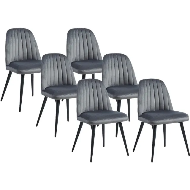Vente-unique Set van 6 stoelen ELEANA - Fluweel en zwart metaal - Grijs