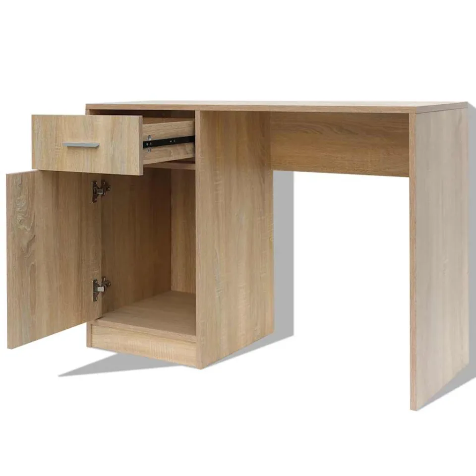 vidaXL Bureau met lade en kastje 100x40x73 cm eiken, foto 4