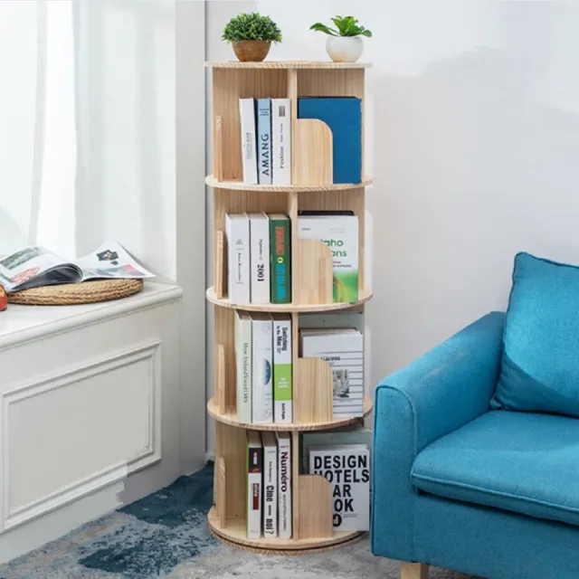Ibenzoa Draaibare houten boekenkast met vier niveaus voor kinderen en volwassenen Naturel
