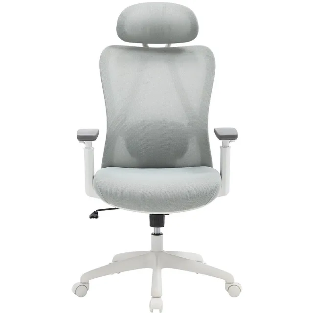 Vente-unique Ergonomische bureaustoel met hoofdsteun - Stof - Grijs en wit - SORLITA Grijs, Wit