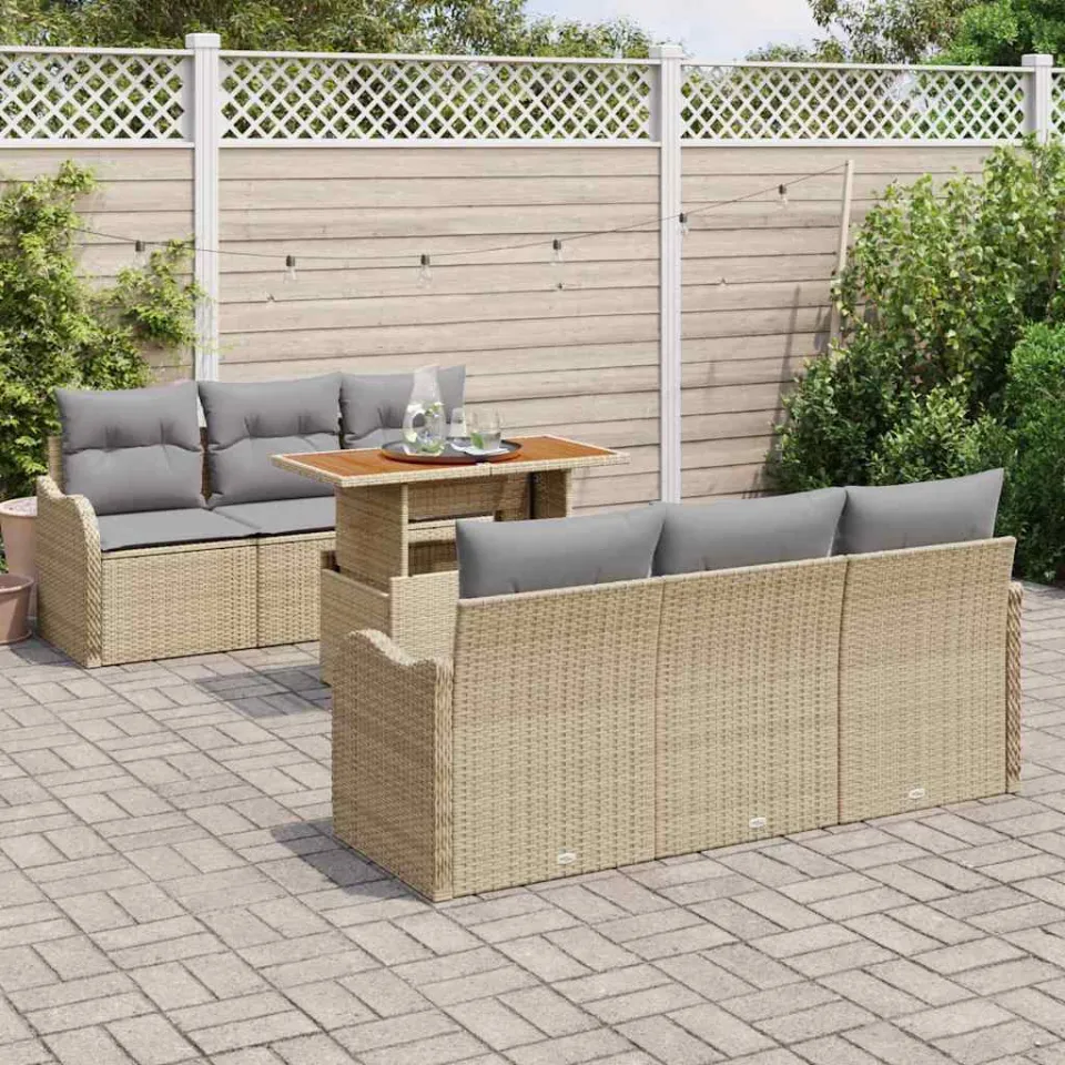 vidaXL Tuin Sofa Set 7 st Beige Poly riet, foto 3