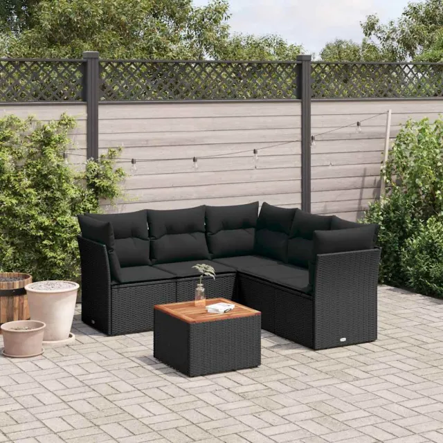 vidaXL 6-delige Loungeset met kussens poly rattan zwart, foto 2
