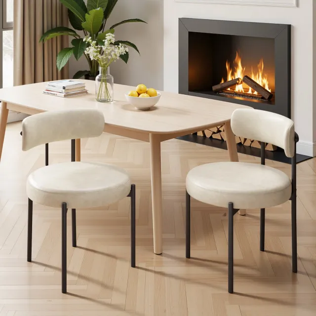 hawthyhome Eetkamerstoel Set van 2 PU Lederen Stoelen Gestoffeerd met Metalen Poten Moderne Keukenstoel Comfortabele Design Zitstoel voor Eetkamer Woonkamer Keuken Slaapkamer Horeca Beige