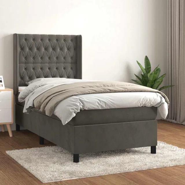 vidaXL Boxspring met matras fluweel donkergrijs 100x200 cm grijs