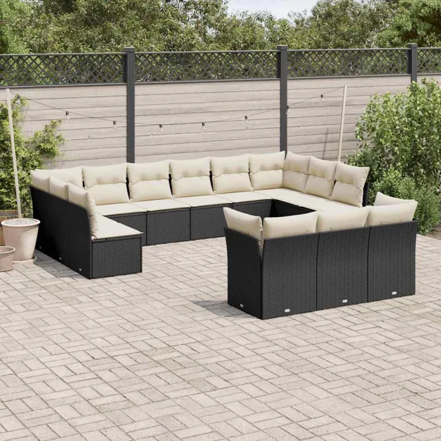 vidaXL 13-delige Loungeset met kussens poly rattan zwart, foto 2