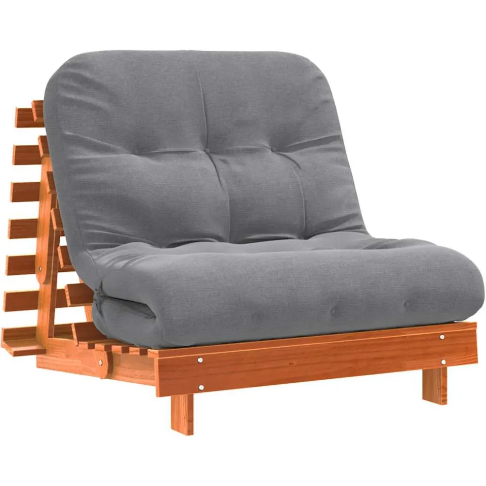 vidaXL Futon slaapbank met matras 80x206x11 cm grenenhout wasbruin bruin, foto 4