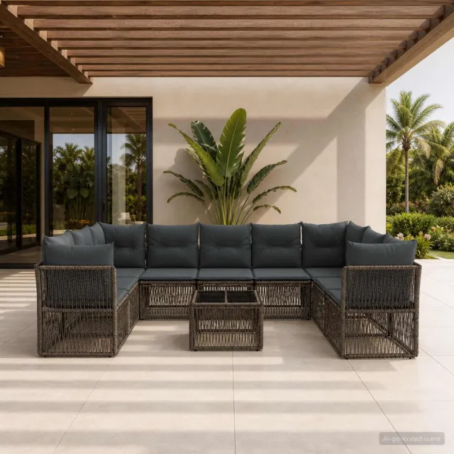 vidaXL Tuinbankenset 10 st 9-zits Grijs poly rattan