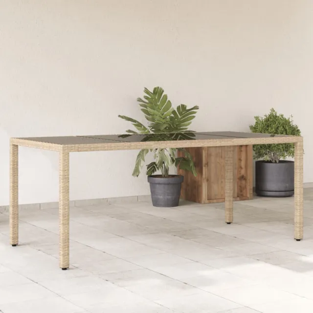 vidaXL Tuintafel met glazen blad 190x90x75 cm poly rattan beige