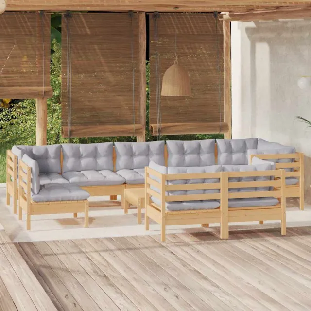 vidaXL 10-delige Loungeset met grijze kussens massief grenenhout grijs, foto 2