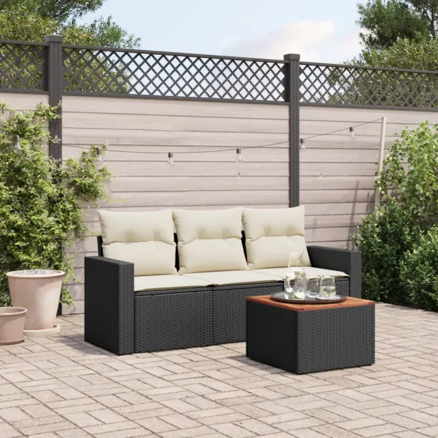 vidaXL 4-delige Loungeset met kussens poly rattan zwart, foto 2