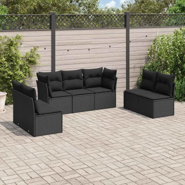 vidaXL 7-delige Loungeset met kussens poly rattan zwart, foto 2