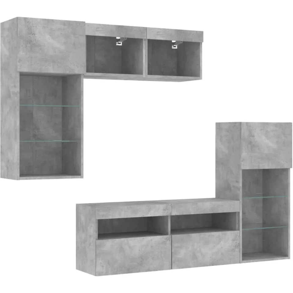 vidaXL 5-delige Tv-wandmeubelset met LED bewerkt hout betongrijs grijs, foto 4