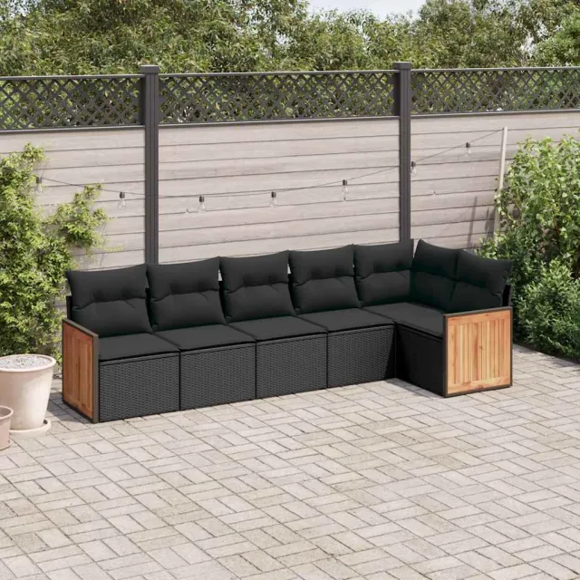 vidaXL 6-delige Loungeset met kussens poly rattan zwart, foto 2