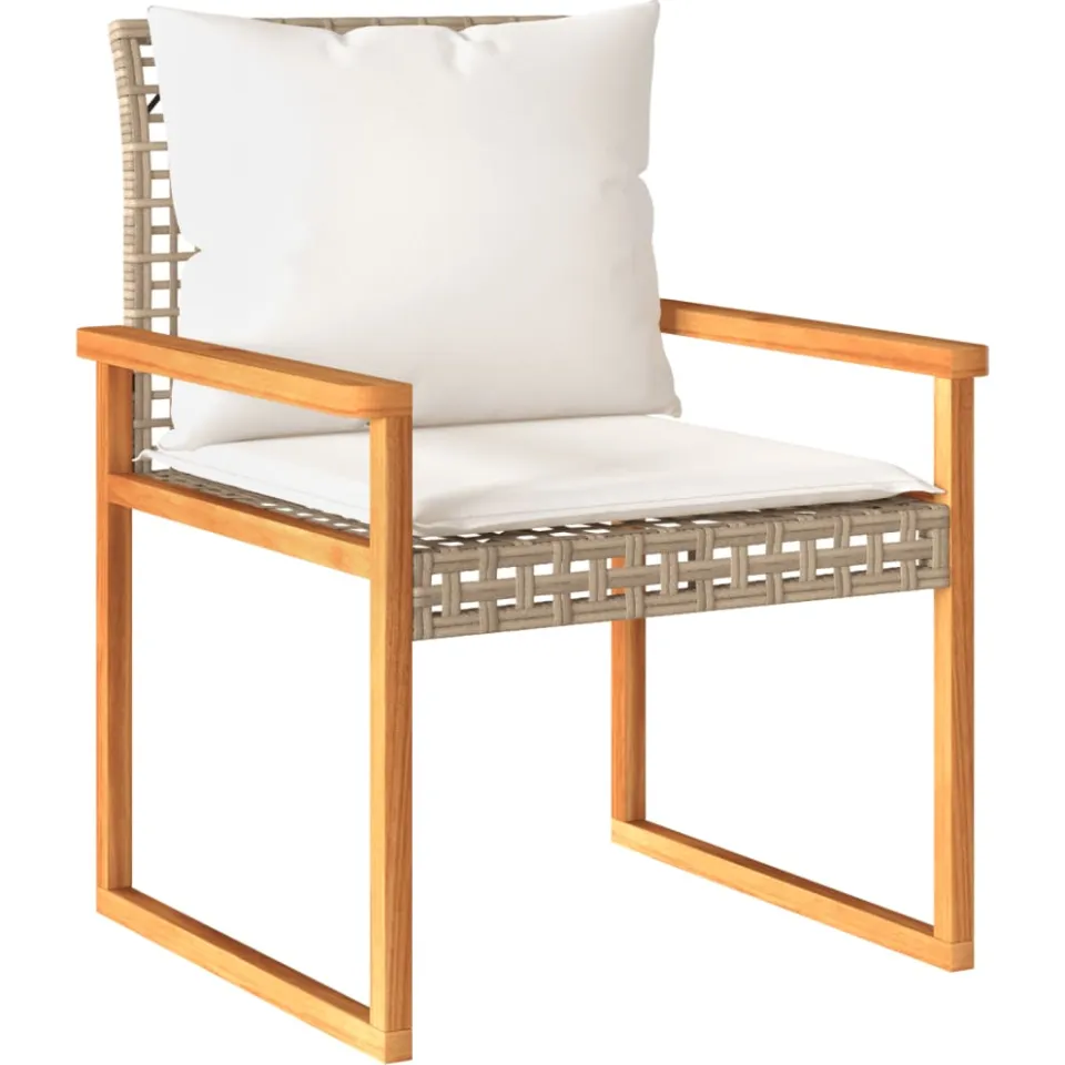 vidaXL 3-delige Bistroset en kussens poly rattan en hout gemengd beige, foto 3