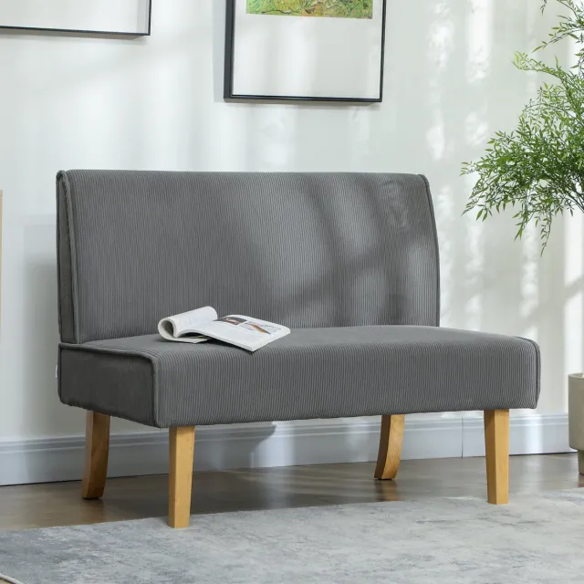 COVREO 2-zitsbank 110x62x85 cm grijs, polyester met houten poten