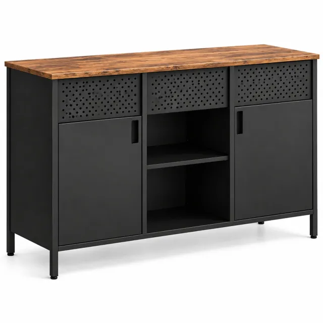 ITRONIQ Dressoir Industrieel - Opbergkast met 2 Deuren en Lade - Keukenkast met Planken - 110x40x76 cm - Buffetkast - Zwart Bruin