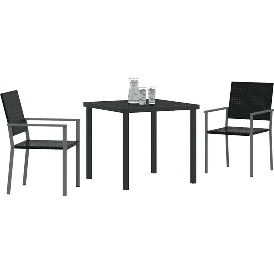 vidaXL Tuin eettafelset 3 st Zwart PE Rattan, foto 2