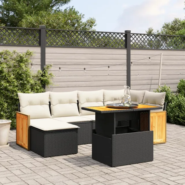 vidaXL 7-delige Loungeset met kussens poly rattan zwart, foto 2
