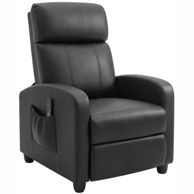 Homona Massagefauteuil - Met 2 vibratiepunten en 5 intensiteitsstanden - Rugleuning verstelbaar tot 150° - Met voetensteun en afstandsbediening - Kunstleer - 68 x 88 x 98 cm - Zwart