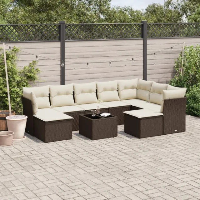 vidaXL 10-delige Loungeset met kussens poly rattan bruin, foto 2