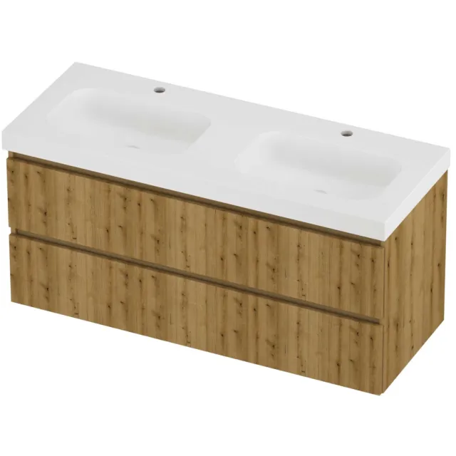 Proline Haga Badmeubelset Polystone Mezza 2 Gaten 120x46x58 cm Mat White Urban Oak Eiken