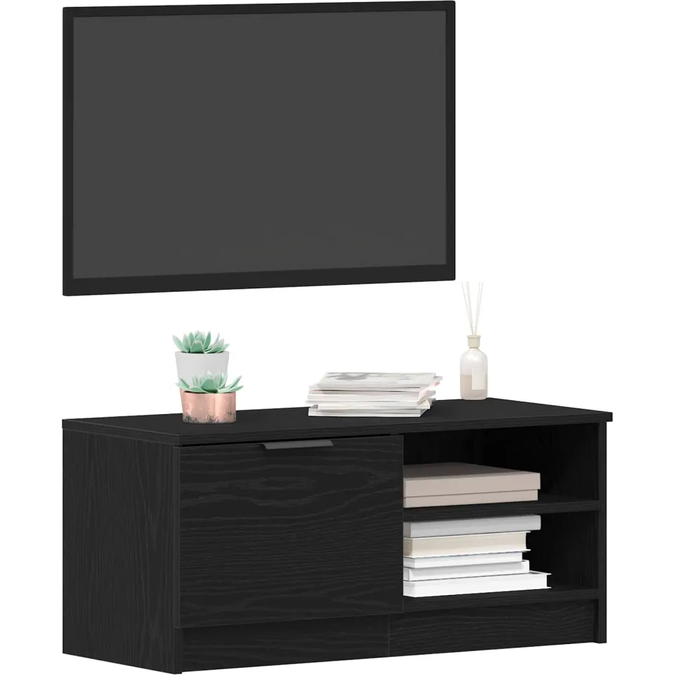 vidaXL TV-kast 80 x 35 x 36,5 cm Zwart Eiken Bewerkt hout