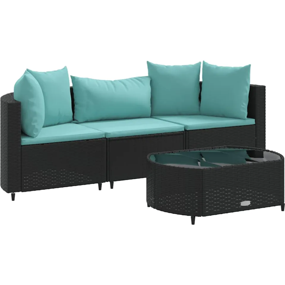 vidaXL 4-delige Loungeset met kussens poly rattan zwart, foto 3