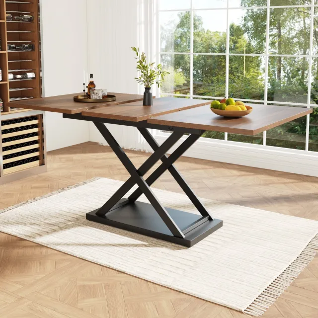 Maisentiel Uitschuifbare eettafel 120-160 x 80 x 75 cm - walnootkleurig MDF en zwart metaal Walnootkleurig en zwart