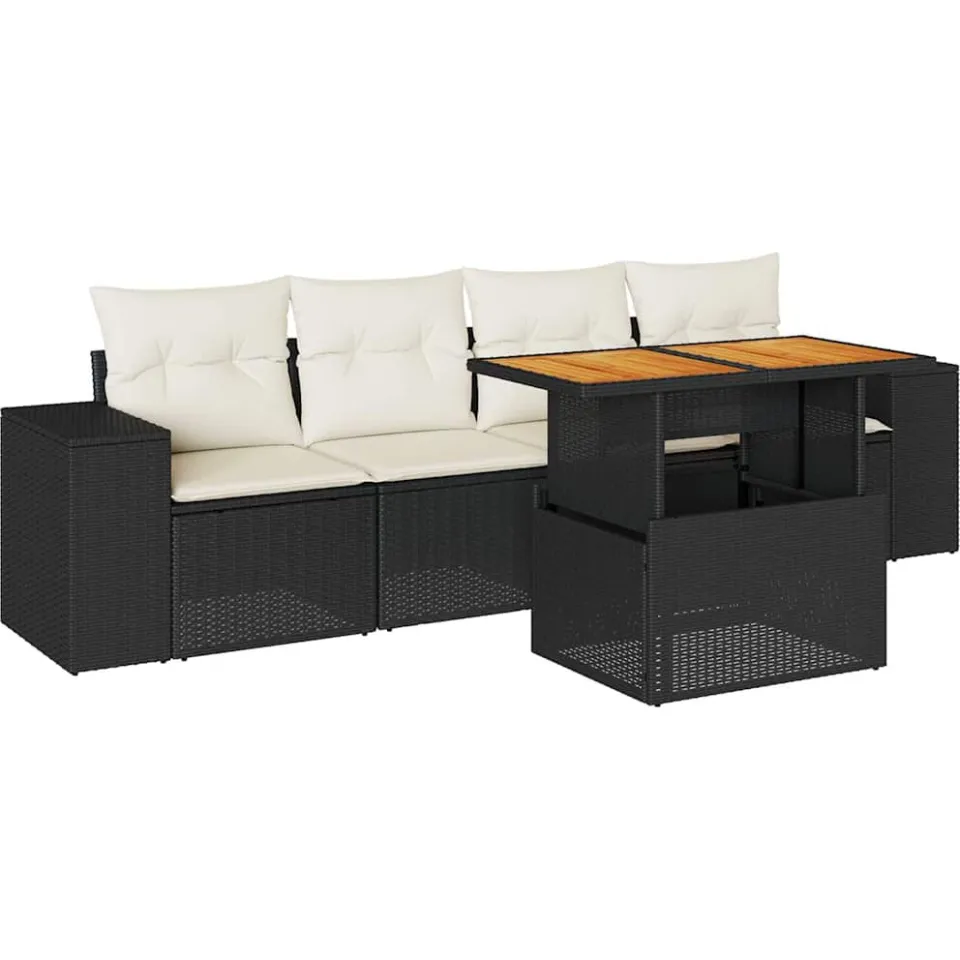vidaXL 5-delige Loungeset met kussens poly rattan zwart, foto 3