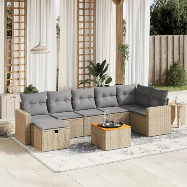 vidaXL Patio Sofa Set 7-zits Mix Beige en Lichtgrijs, foto 2