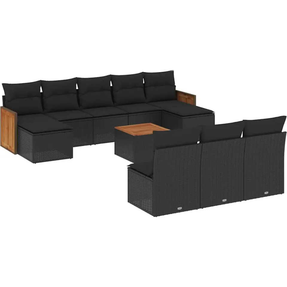 vidaXL 11-delige Loungeset met kussens poly rattan zwart, foto 3