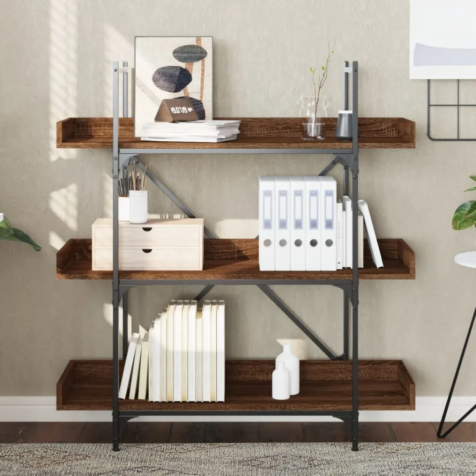 vidaXL Bookcase 3-laags 39.4 x 13.0 x 42.7 in Brown Oak, foto 2