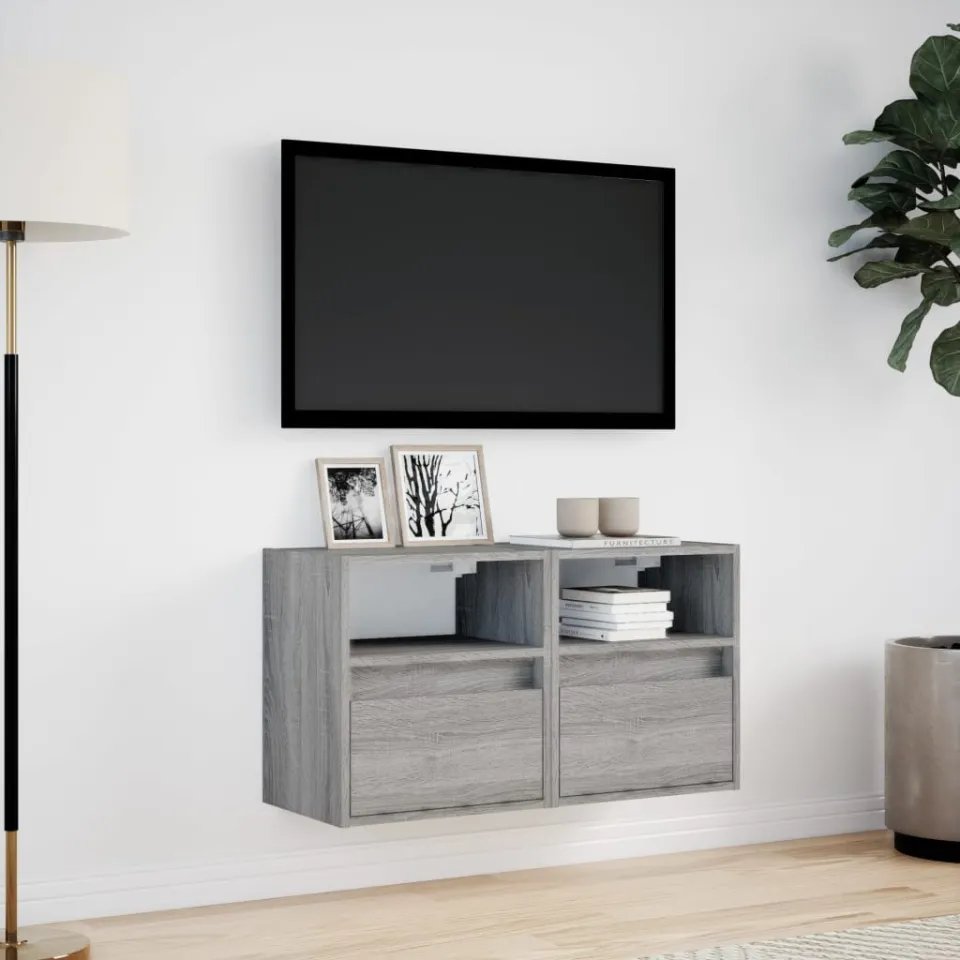 vidaXL Tv-wandmeubels met LED 2 st 41x31x45 cm grijs sonoma eikenkleur, foto 2