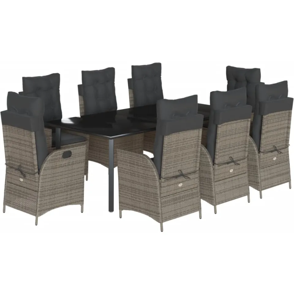 vidaXL 9-delige Tuinset met kussens poly rattan grijs, foto 3