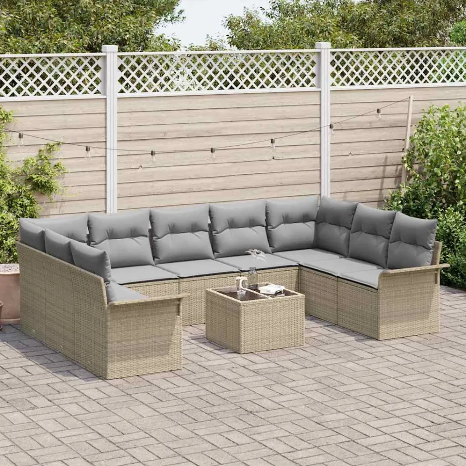 vidaXL Tuinbankenset 10 st Beige poly rattan, foto 3